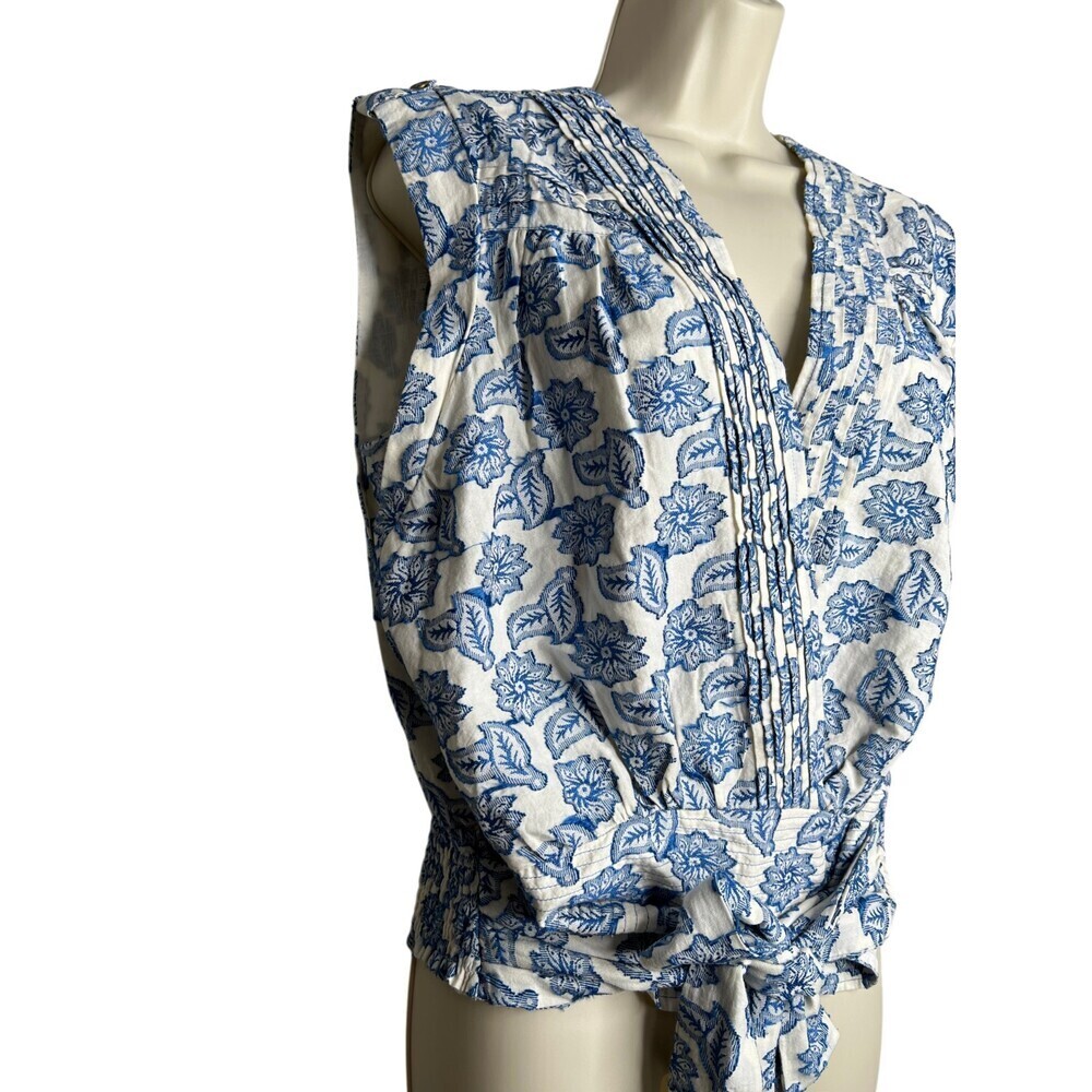 Anthropologie Blue Motif Embroidered Tie-Waist Blouse Size Large - Picture 3 of 8